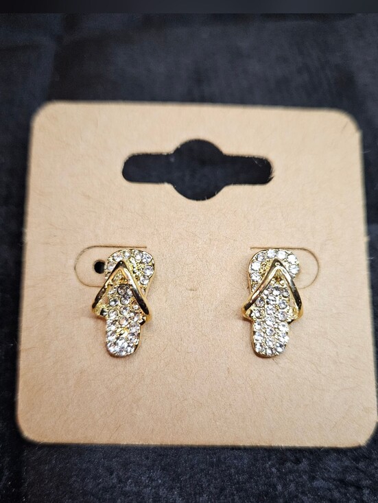 Jewelry - Goldtone CZ Flip Flop Earrings